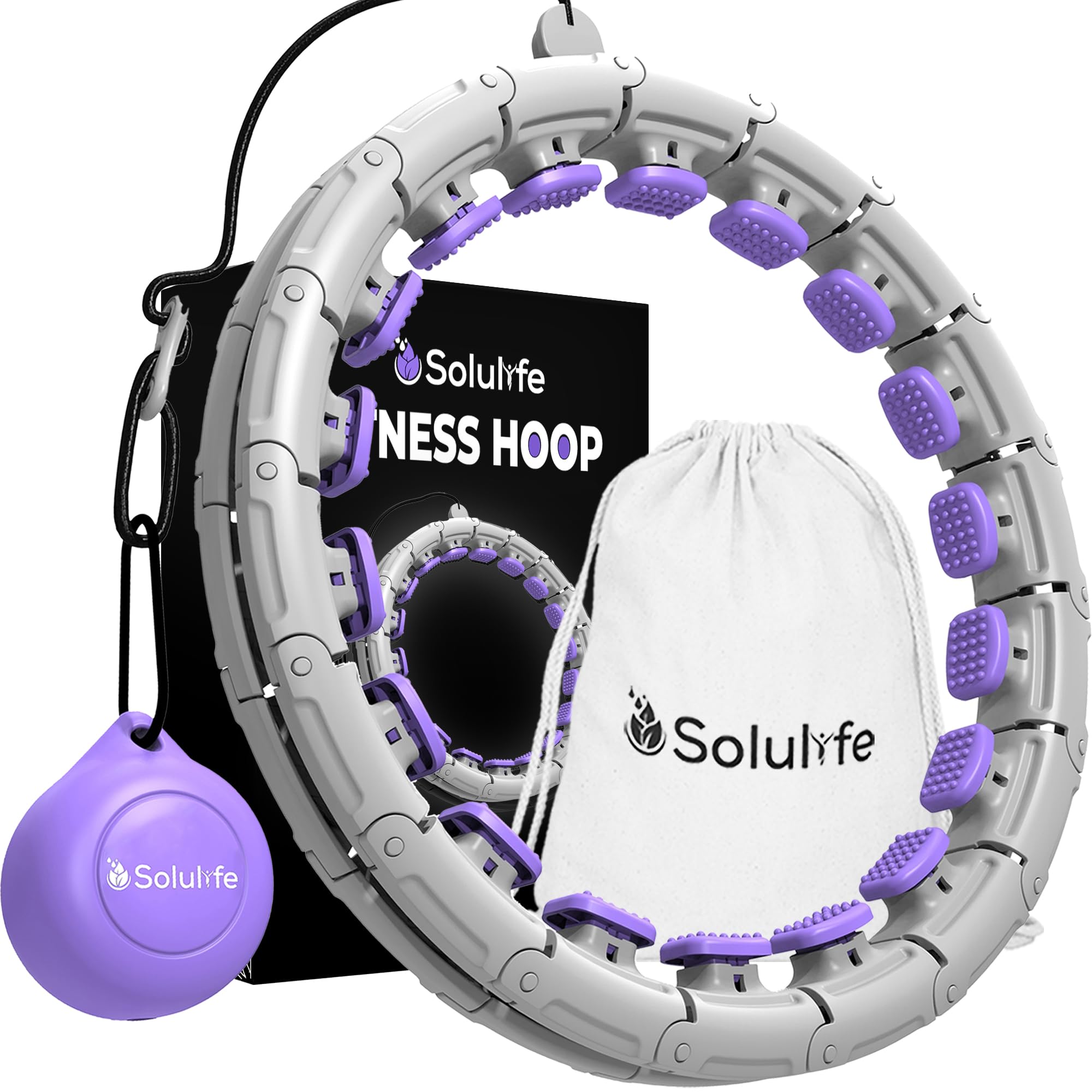 Hula Hoop Reifen Erwachsene Abnehmen und Massage, 24-teiliger hulahuppreif zum abnehmen trainiert Hüfte, Beine, Po, hoopie der nie Herunterfällt, Hoola Hoop mit Ball inkl. Tasche