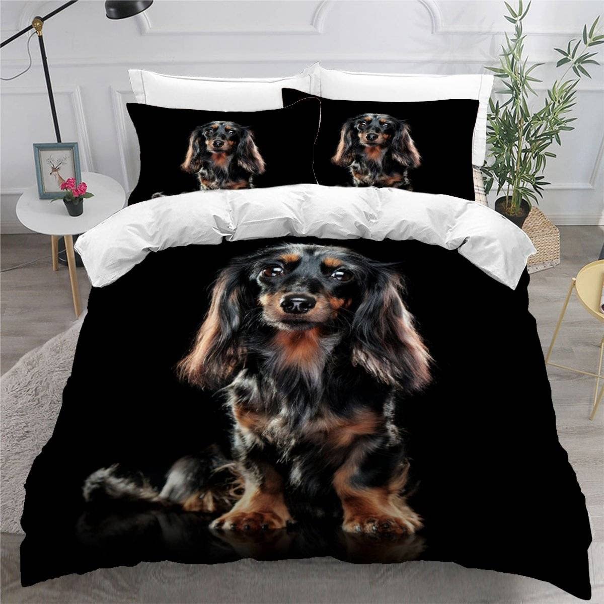 VASENA Duvet Cover King Size 3d Printed Adults Teenager Microfiber Fluffy Kingsize Bedding Long Haired Dachshund Long Haired Dachshund Comforter Cover King Size Bedding with Pillowcases（230x220）