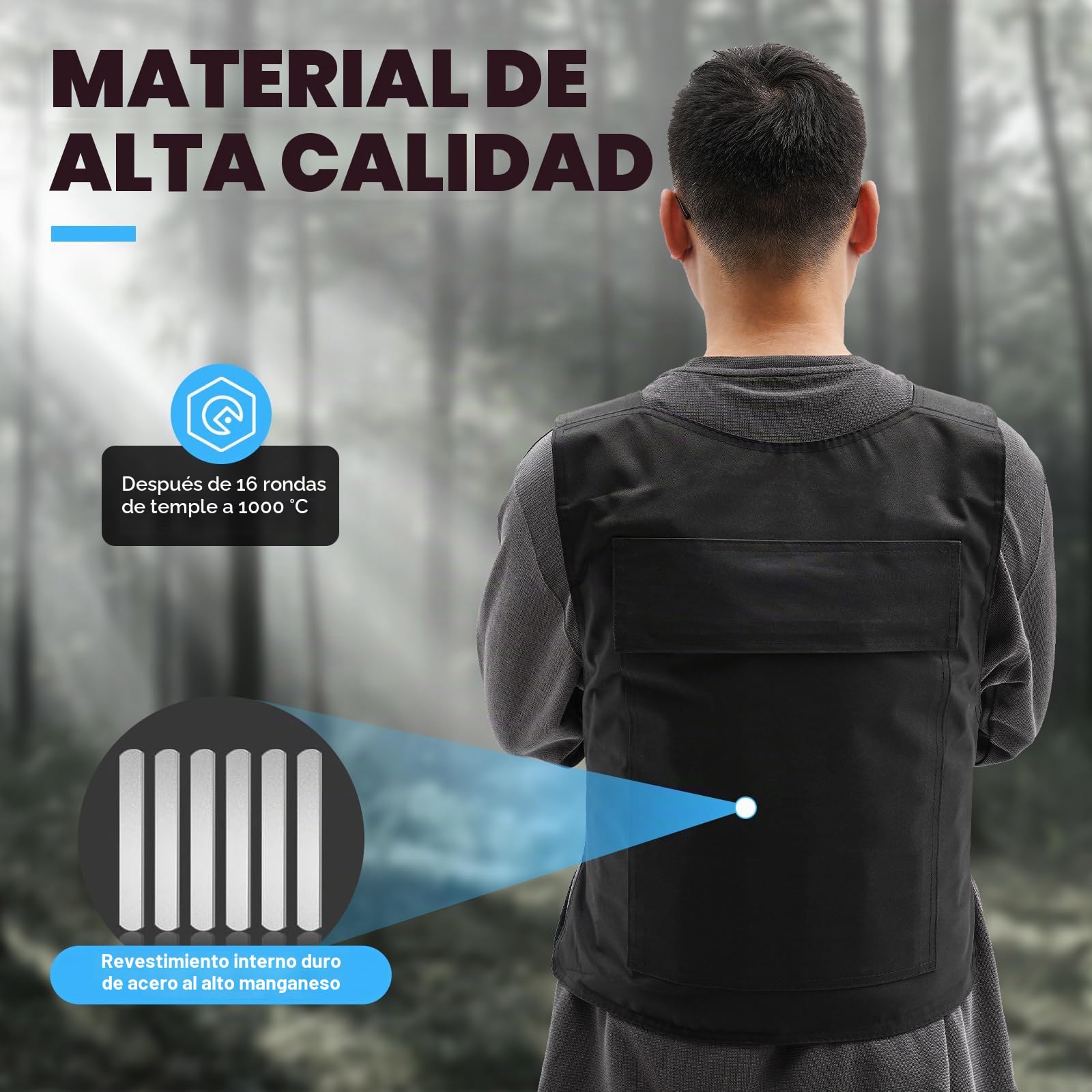 Chaleco protector de puntadas de acero al manganeso, resistente a pinchazos, para policías, protección de seguridad, Negro, Grande