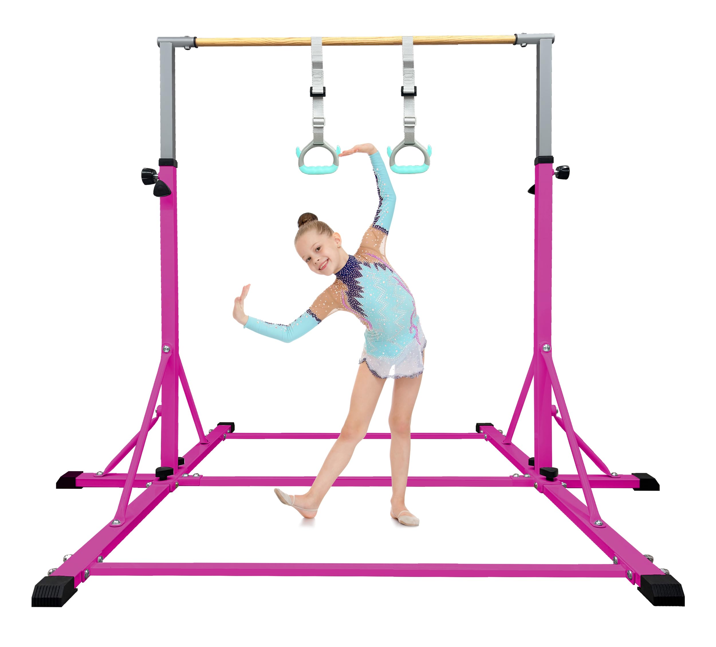 Gymnastics Bar for Kids Ages 3-20, 5FT Base Length, 42" to 63" Adjustable Height, Horizontal Bar, Kip Bar for Gymnast, Gymnastic Training Equipment for Home, Gym Center
