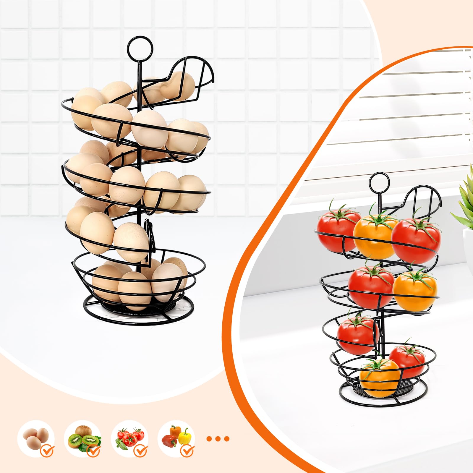 Distributeur Oeuf, Distributeur d'œufs en Spirale, Porte-œufs Rotatif, Gain de Place, Support de Stockage Oeufs Créatif Et Robuste, Rangement Oeuf, pour Comptoir de Cuisine Range Oeuf, Noir, 36x19.5cm