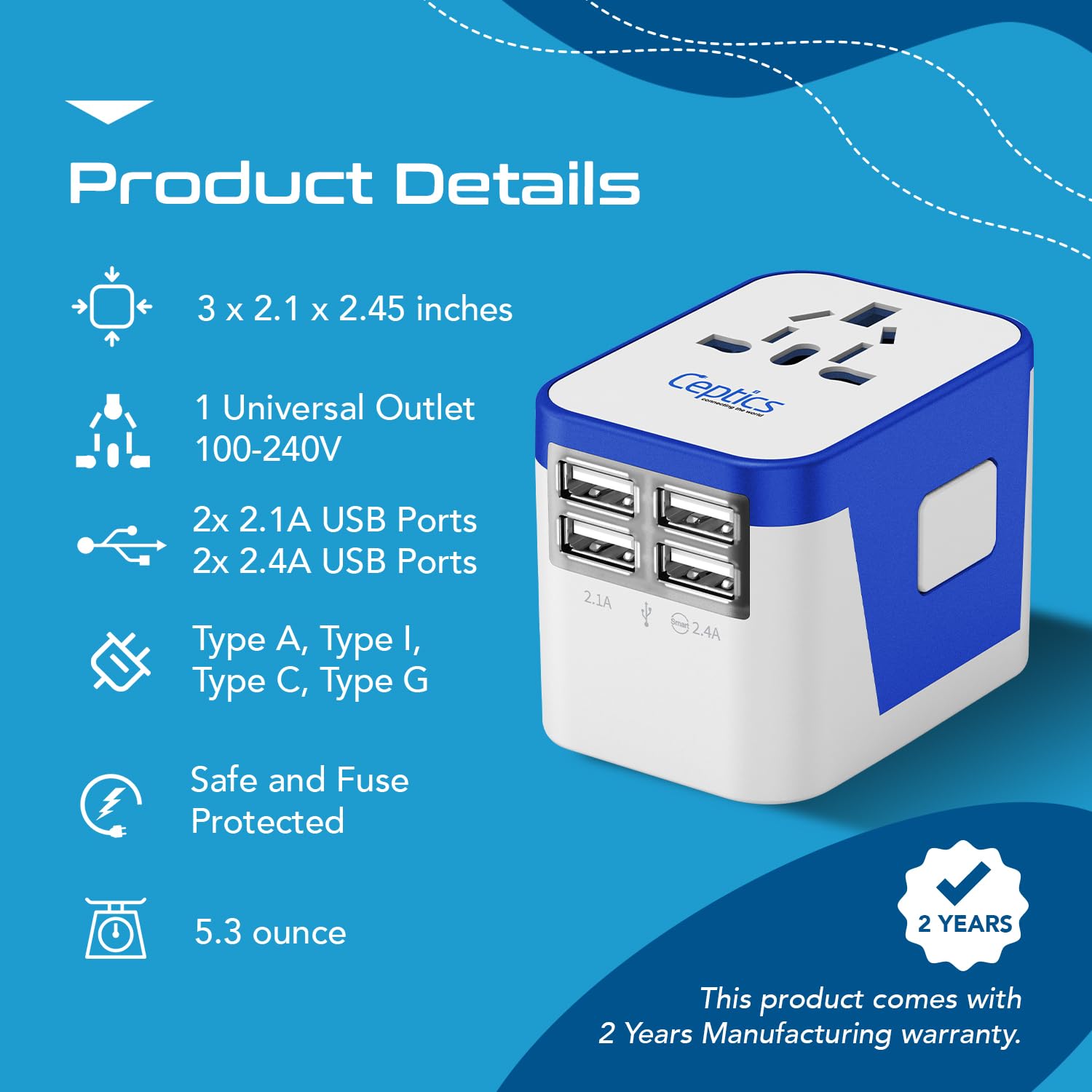 Ceptics - Adaptador universal para enchufe