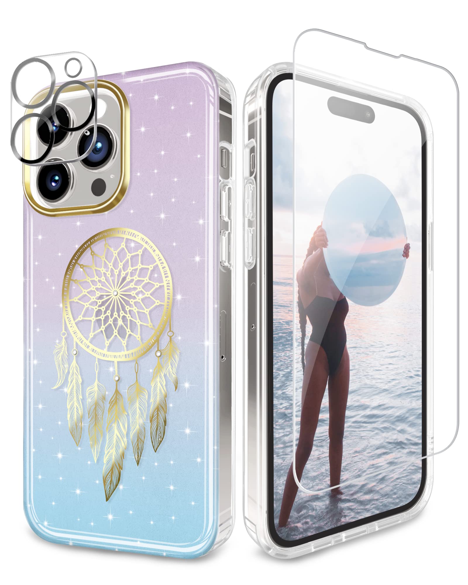 Coque iPhone 14 Pro Max pailletée violet bleu en silicone souple - 8