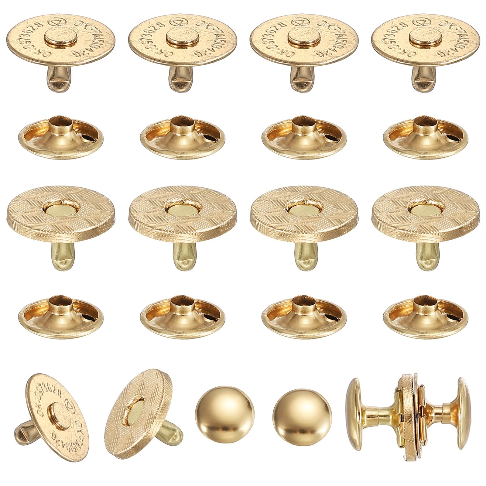 sourcing map 20 Sets Magnetic Snap Buttons, 14 mm Round Snaps Closures with Cap, Clasp Stud Buttons Fasteners for Sewing Leather Purse Clothes DIY Craft, Rose Gold