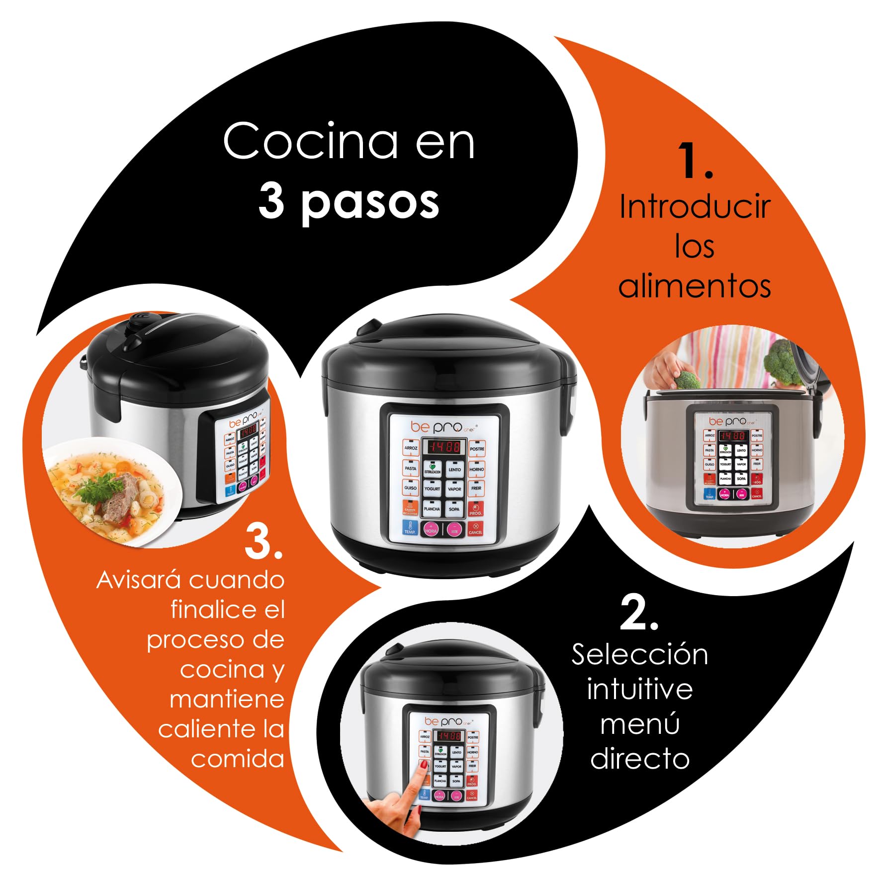 Chef Robot Cocina Olla Programable 5L Multifunción 900W Temporizador 24H Recetario Antiadherente Acero Negro Cocina Automática Segura Fácil de Usar Ideal para Uso Diario Sin Presión 100 recetas | Cocinado Gourmet suelta vapor por lo que reduce y proporcio