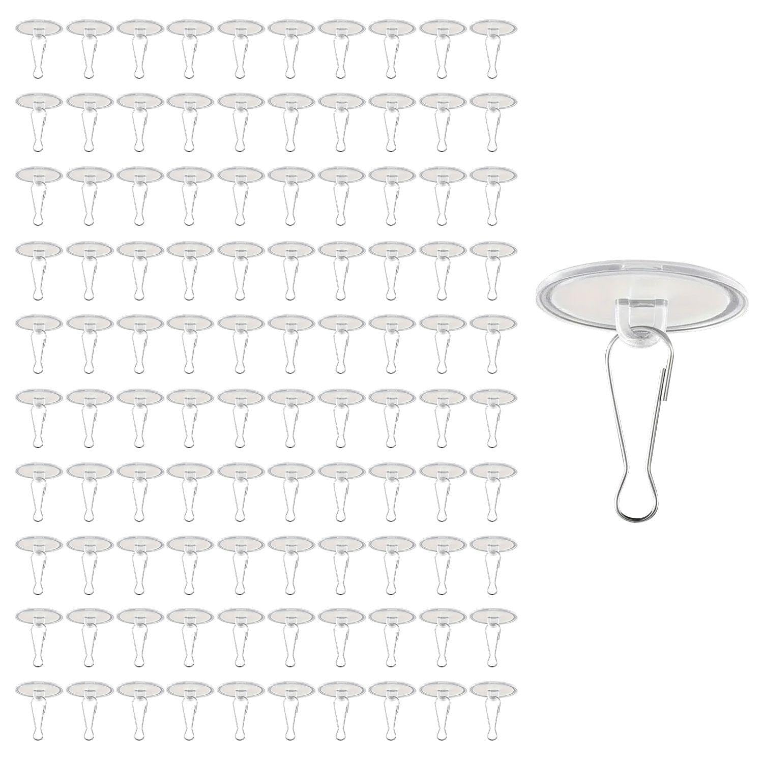 100 Pieces of Ceiling Sticky Hooks and 100 Hanging Rings, Transparent and Seamless Suction Cup Hooks, Strong Viscose and Punch-Free, New Year Atmosphere Layout Scenes.