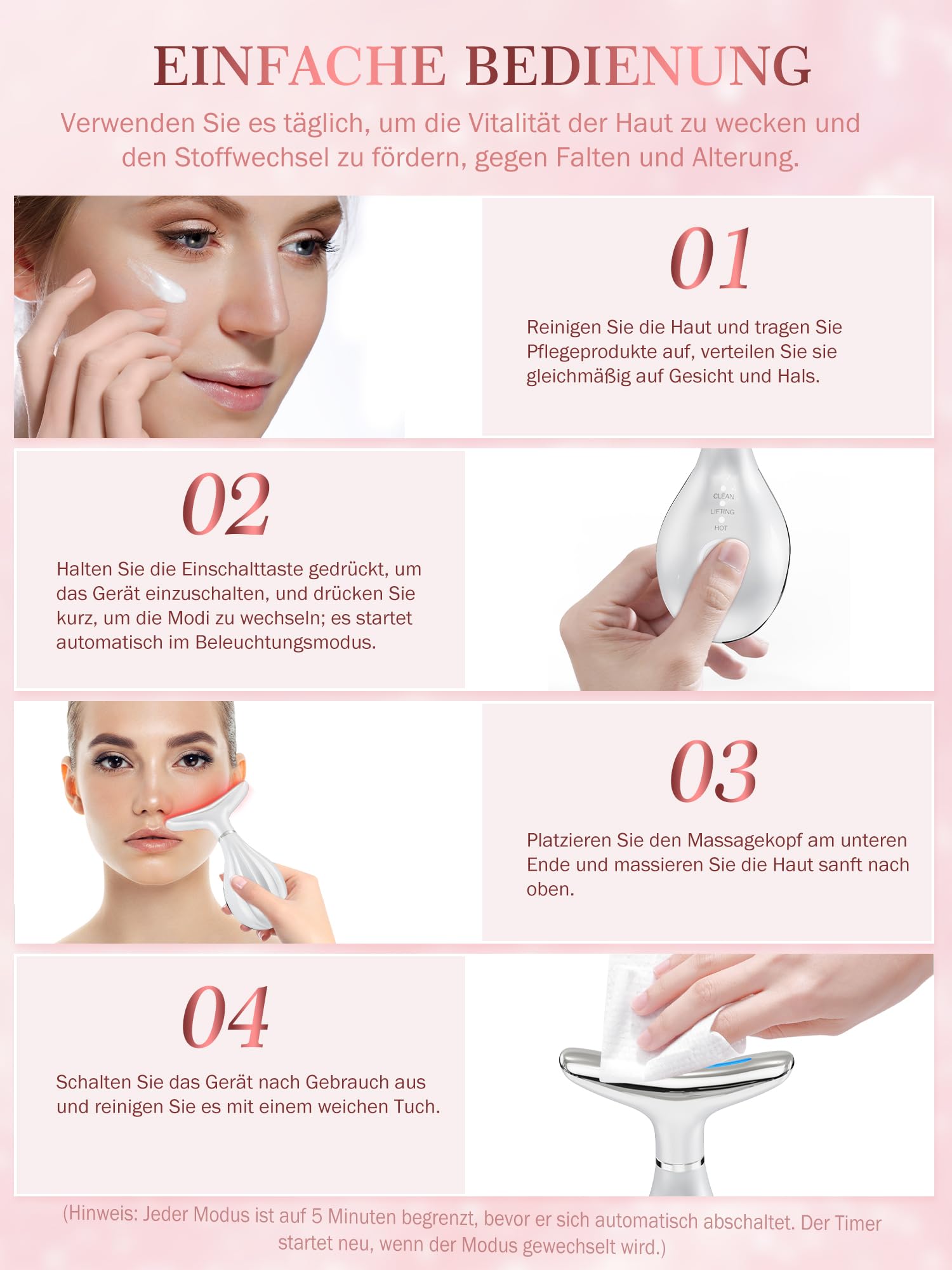 Gesichtsmassagegerät Gegen Falten Face Massagegerät: EMS Gerät für Gesicht Anti-Falten 42℃ V zur Verbesserung von Hals- und Nasolabialfalten – Hautstraffung Lifting 3 Modi Straffung Face Lifting