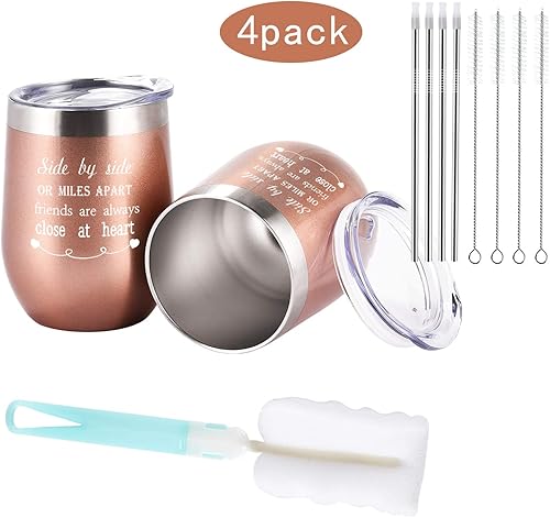 Miniatura 6 de Vaso de vino de amigos con leyenda side by side o miles apart friends are always close at heart para amigos de larga distancia, vaso de vino aislado