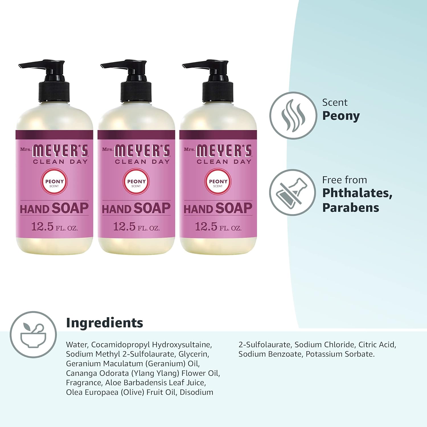 Mrs. Meyer's Hand Soap, Made with Essential Oils, Biodegradable Formula, Peony, 12.5 fl. oz - Pack of 3 : Beauty & Personal Care