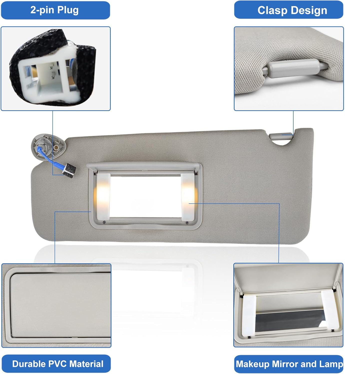 Left Side Sun Visor Fits for Honda Pilot 2017-2022, Fit for Honda Ridgeline 2018-2023 Replacement Sun Shade # 83280-TG7-A12ZB, Left Driver Side (Grey)