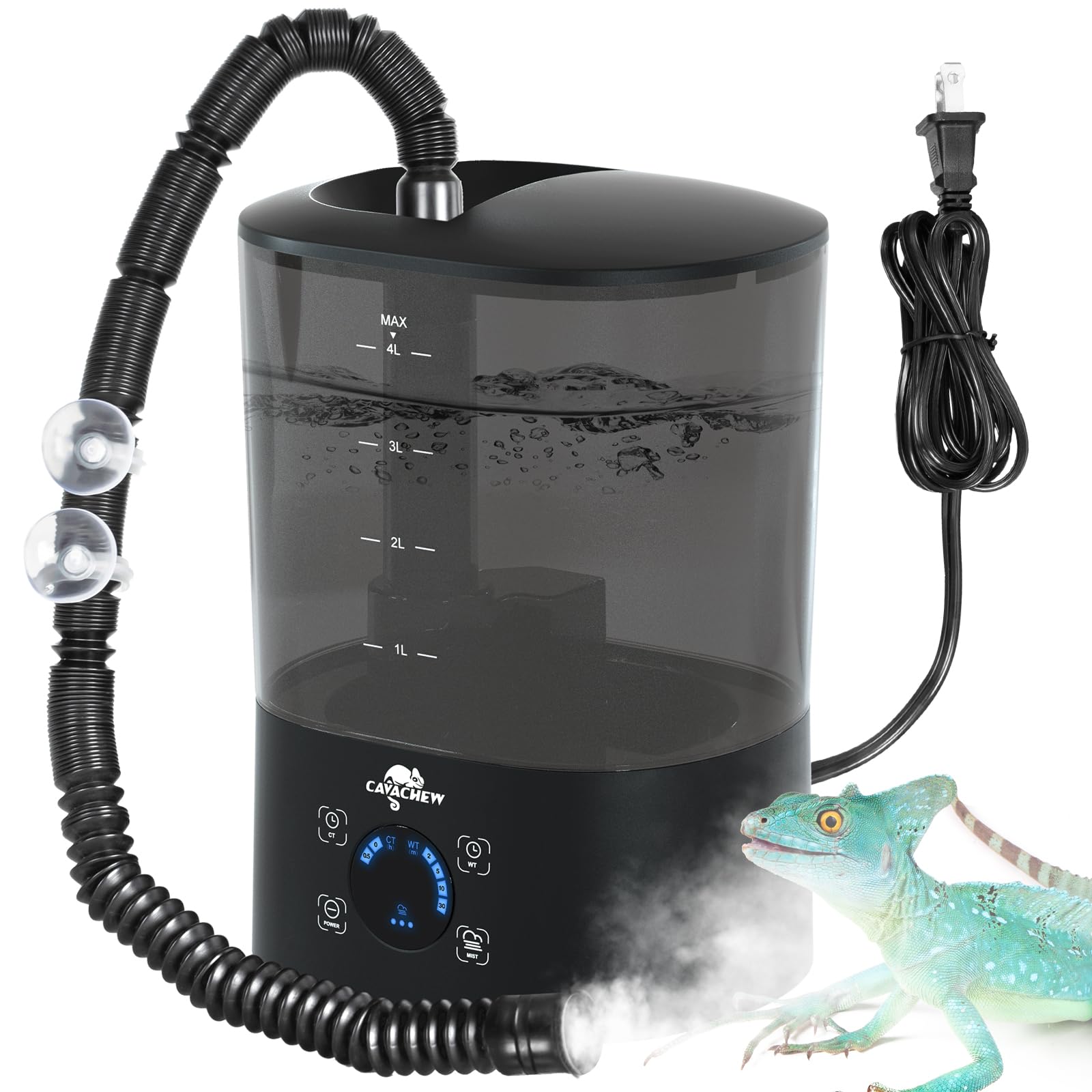 CAVACHEW 4L Reptile Humidifier Fogger Top Fill, Automatic Misting System for Reptiles, Adjustable Fogging, Leak-Proof, Timing Terrarium Mister Tank