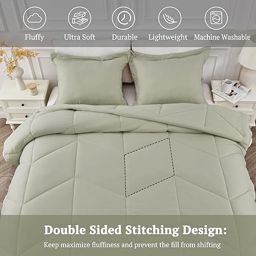 Miniatura 2 de MILDLY Juego de edredón Queen  Juego de edredón de color salvia niebla, 100% microfibra lavada, súper suave, 3 piezas, para todas las estaciones,