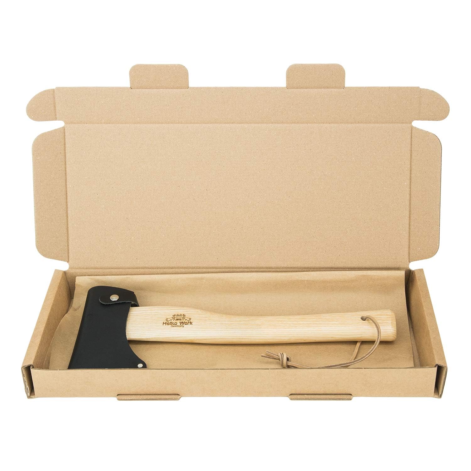Helko Werk Outdoorbeil 500g – 36 cm Eschenstiel – C50 Kohlenstoffstahl – Kompaktes Camping Beil – Hacken & Hämmerarbeiten – inkl. Ledertasche mit Gürtelschlaufe – Made in Germany