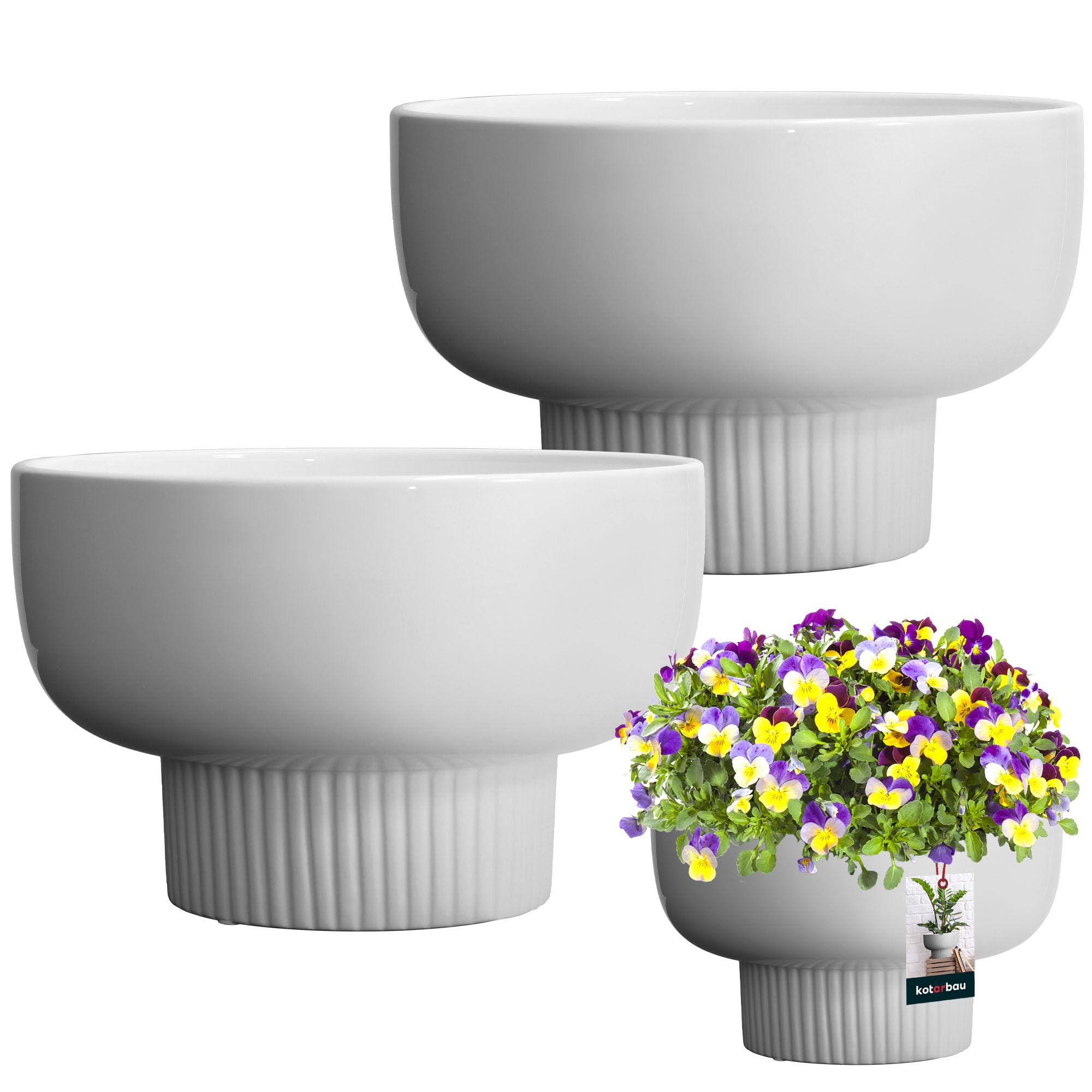 KOTARBAU® 2 szt. Donica Biała ⌀ 24 cm Doniczka Ceramiczna Szkliwiona Doniczka na Kwiaty i inne Rośliny Osłonka na Kwiaty