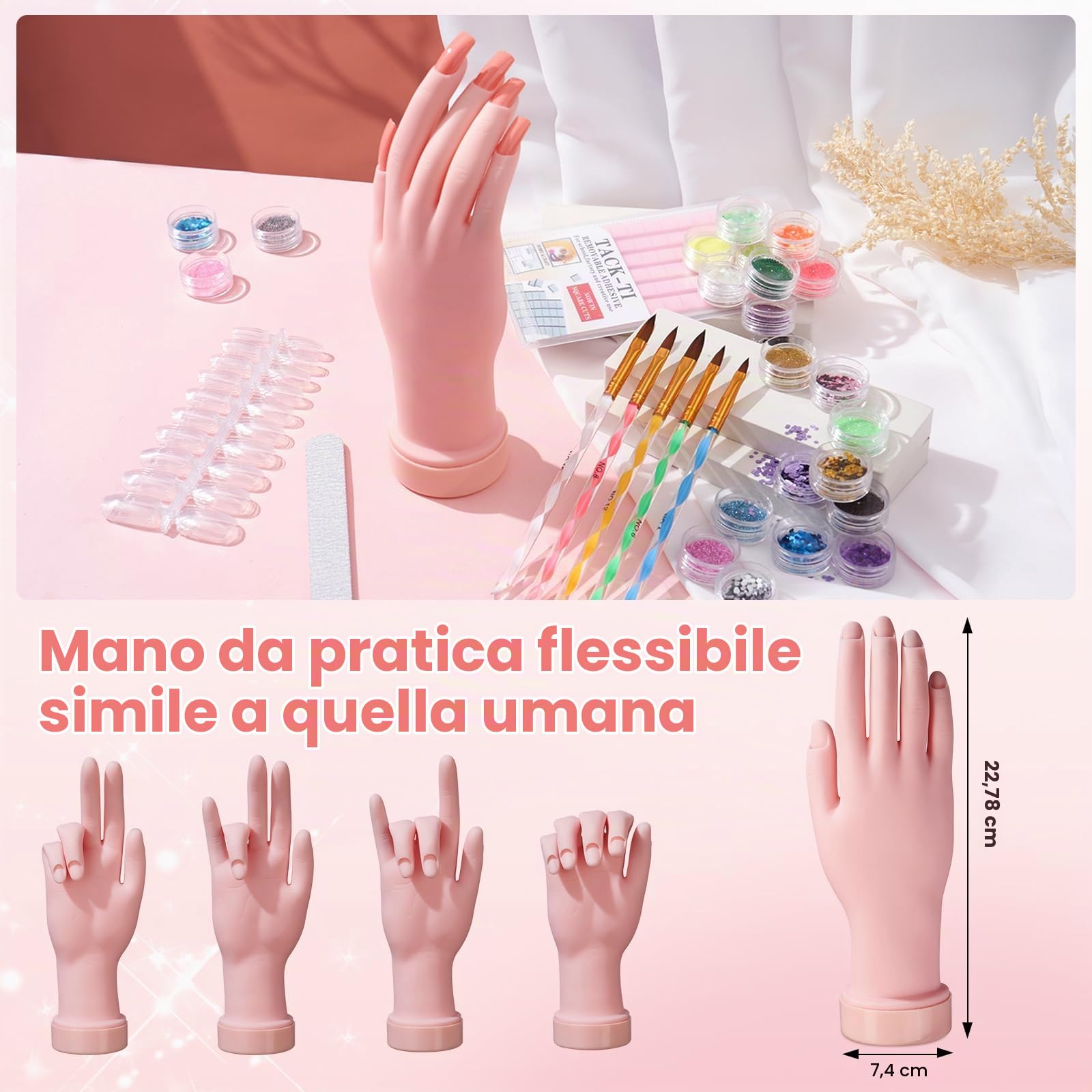 Deciniee Kit per Unghie in Acrilico: Set di Polvere per Manicure con UV-Lampada e Trapano Elettrico, Suggerimenti per Unghie Finte, Manicure, Set Completo di Strumenti in Borsa Regalo Argentata