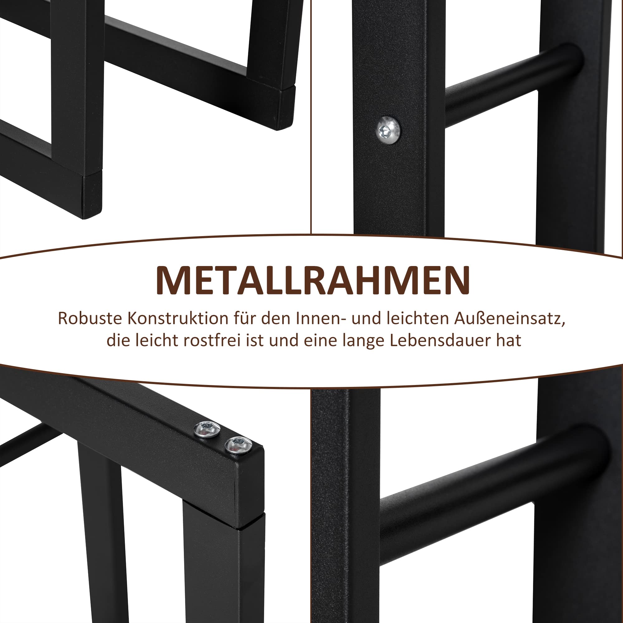 HOMCOM Kaminholzregal Metall Brennholzregal 60 x 25 x 100 cm Schwarz | Stapelhilfe, Stahlrahmen bis 100kg, Kaminholzunterstand Outdoor, Holzregal, Feuerholzregal für Garten Terrasse Außen