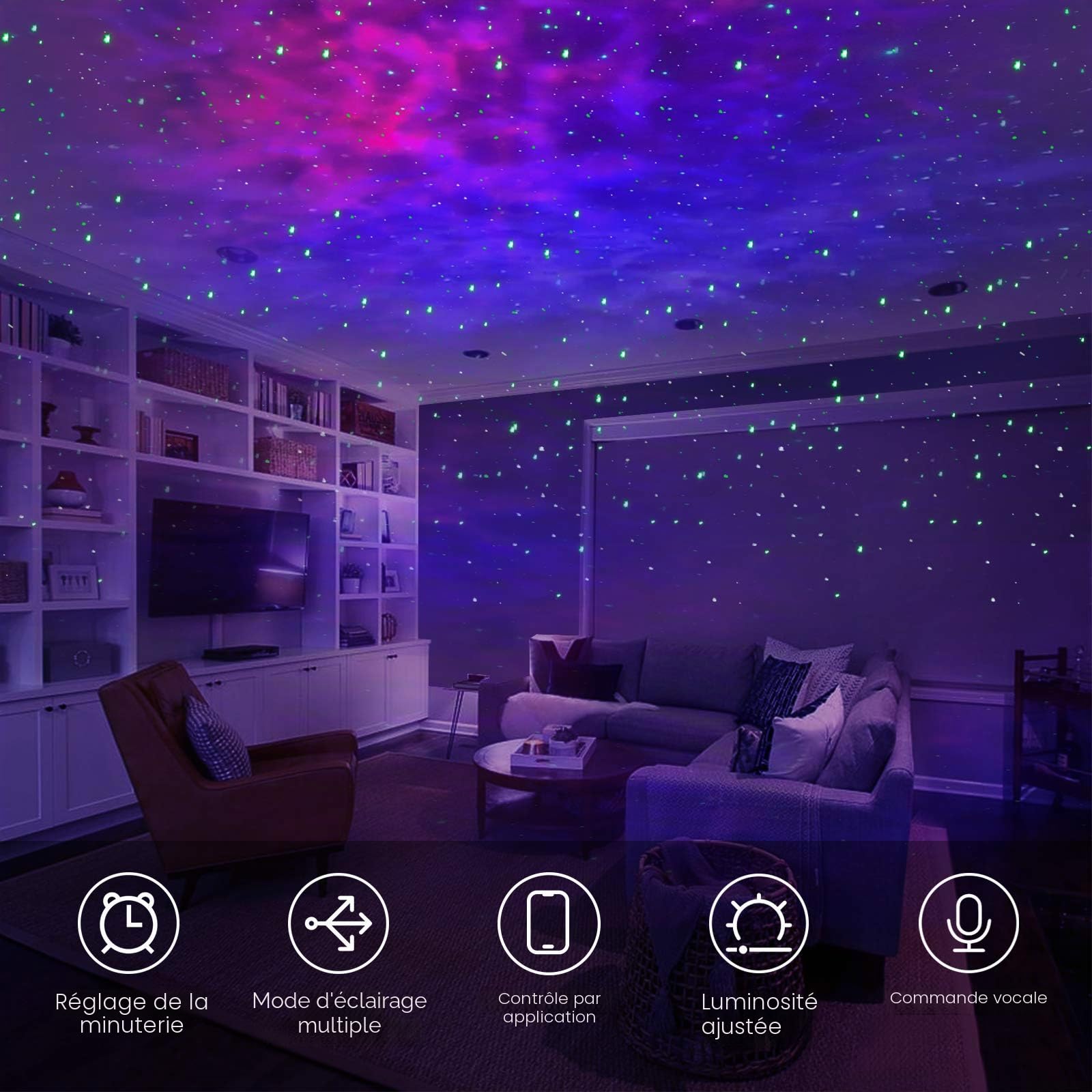Panacare LED Projecteur Ciel Etoile, WiFi Projecteur Galaxie Etoile Veilleuse Enfant Bébé Avec Minuterie/Alexa et Google Home, Cadeaux Projecteur Galaxie Plafond Pour Enfants, Adultes, Fêtes