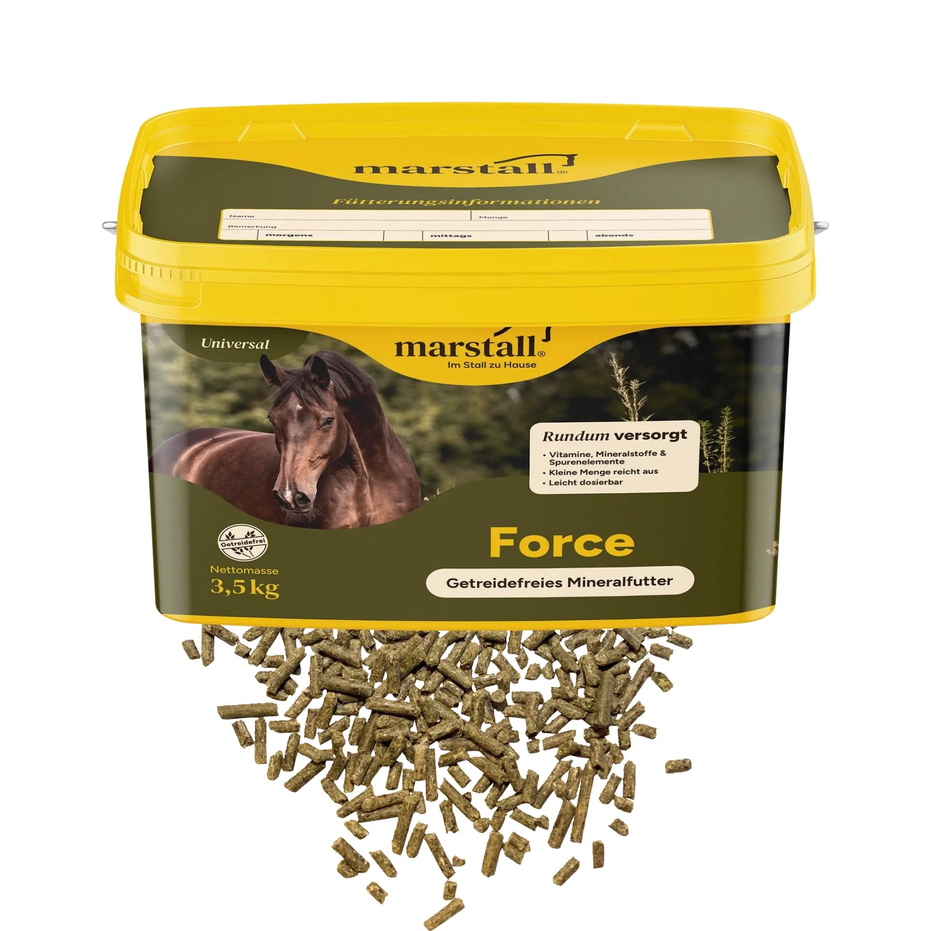 Marstall Premium-Pferdefutter Force, Eimer (1 x 3,5 kg) - Premium Mineralfutter getreidefrei & melassefrei