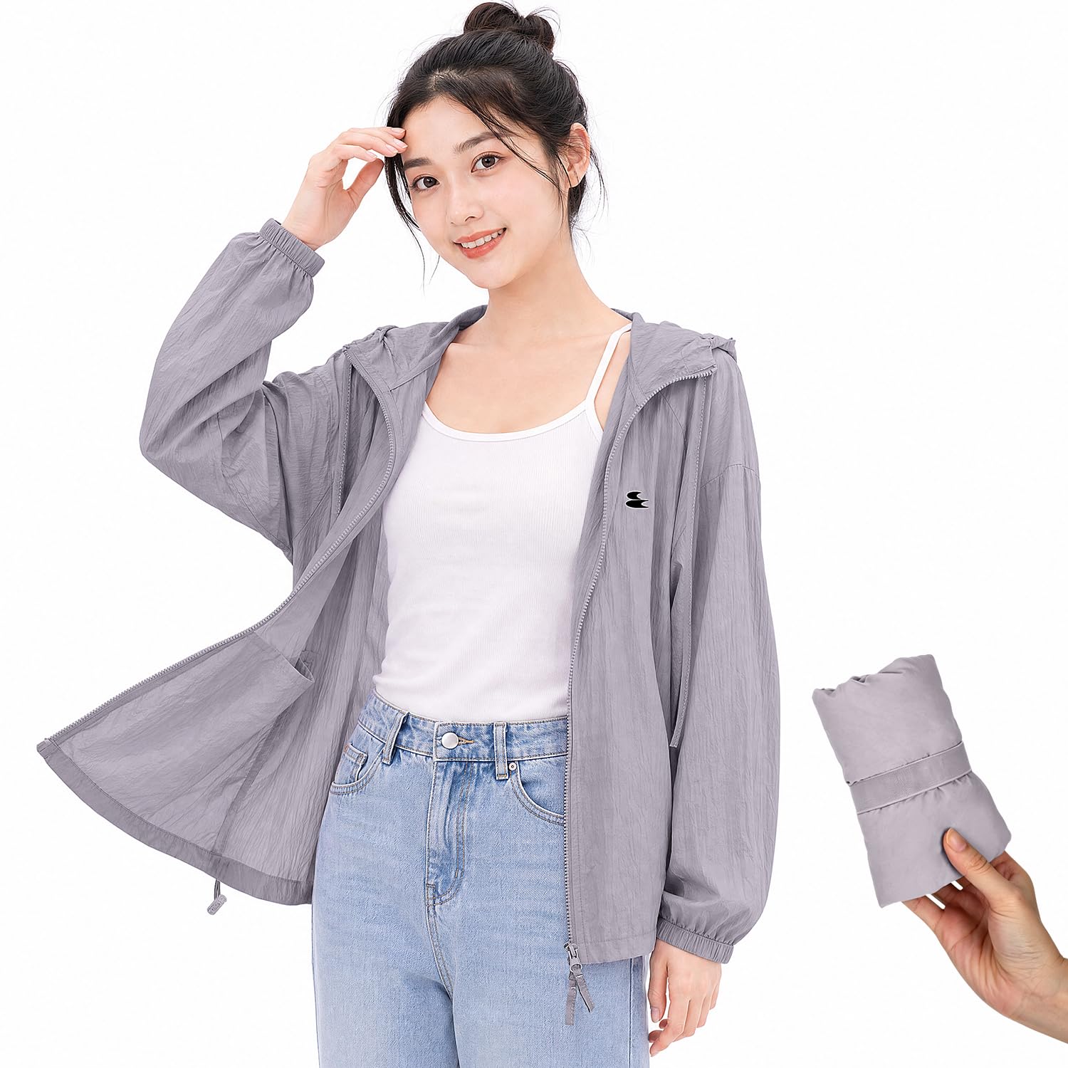 [LAZARA] ラッシュガード レディース パーカー UVカット 冷感 接触冷感 涼しい UPF50+ 体型カバー 長袖 360°紫外線対策 大きいサイズ 吸汗速乾 通気性 薄手 夏 可愛い おしゃれ 水着 アウトドア 海 メンズ 日焼け止め (JP, アルファベット, L, グレー)