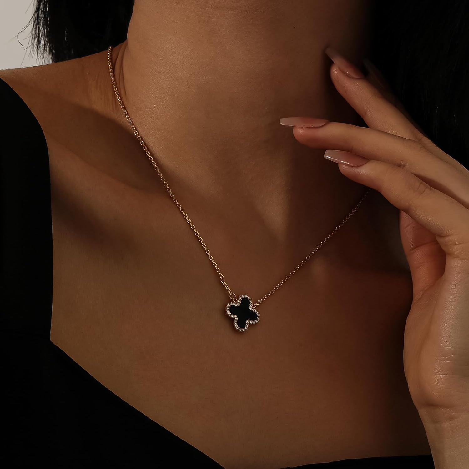 Qitian Clover Necklace for Women 18K Gold Four Leaf Pink Lucky Link Clover Necklaces, Trendy Necklaces Set Jewelry Gifts for Women - Image 3