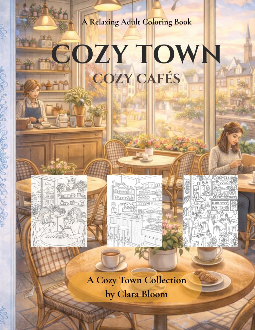 Cozy Town: Cozy Cafés: A Relaxing Adult Coloring Book with Charming Coffee Shops, Café Interiors, and Cozy Town Moments (Cozy Town Seasons Collection)