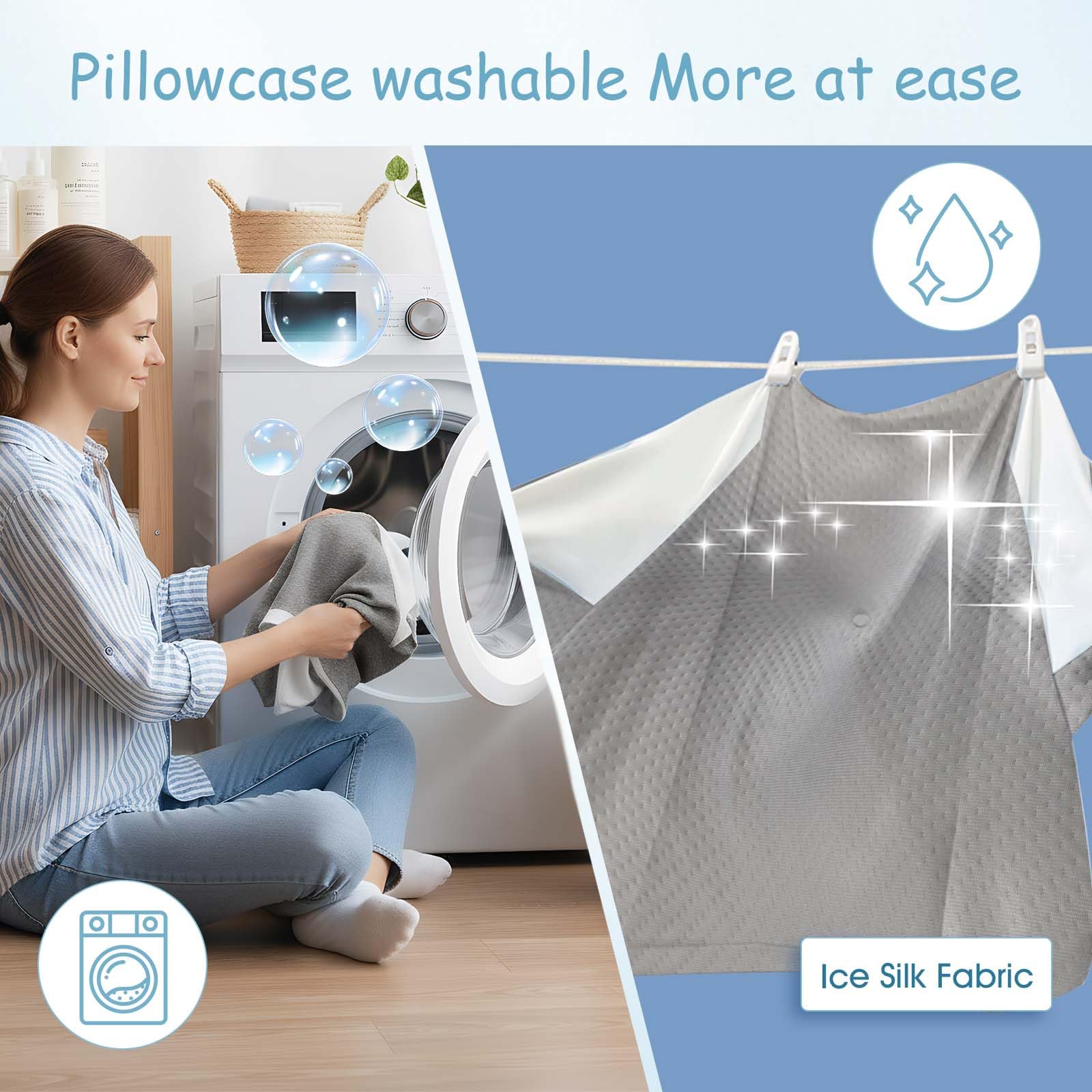 OKYUK Almohada Cervical 4 en 1 ergonómica con diseño de Dos Zonas, Almohada de Espuma viscoelástica con Funda extraíble para los Lados, la Espalda y el Vientre (Gris-Blanco)