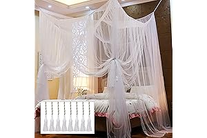Twinkle Star 4 Corner Post Bed Canopy, Elegant Curtain Net for Full/Queen/King Size Bed