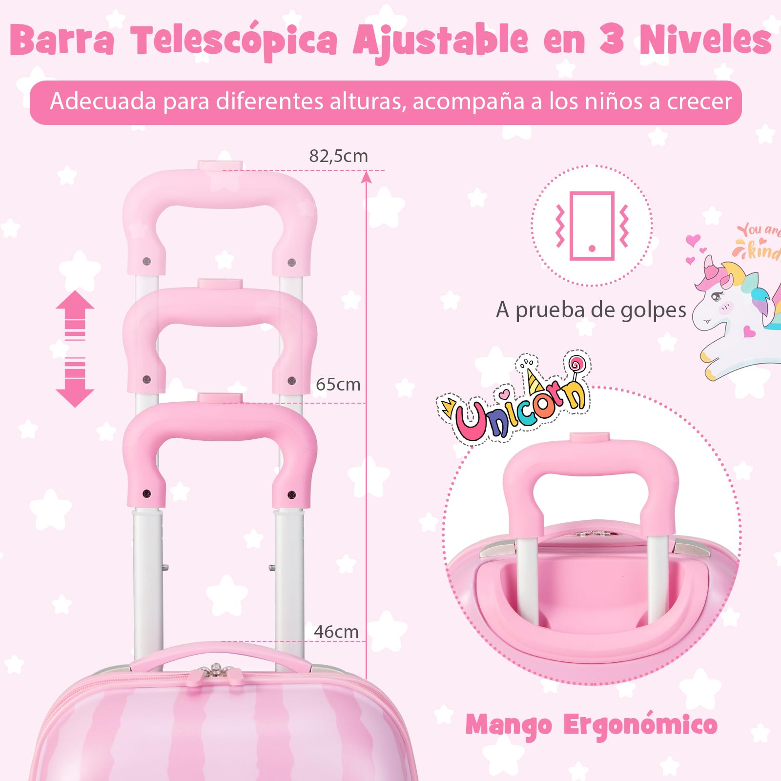 COSTWAY Maleta Infantil Niños, Equipaje de Viaje con Mochila, Equipaje Infantil con Ruedas Universales y Mango Ajustable, Juego de Mochila y Maleta Cabina Trolley (Patrón Unicornio)
