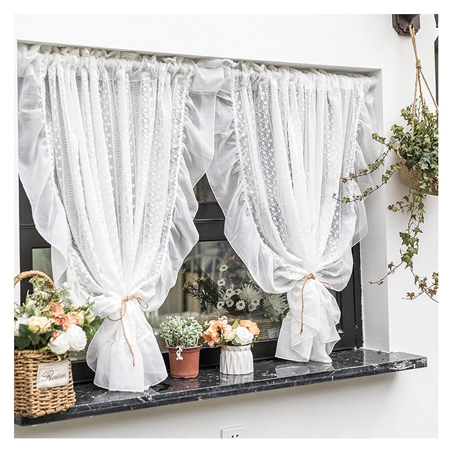 Amazon｜ホワイトレースカーテン ロッドポケット チュール