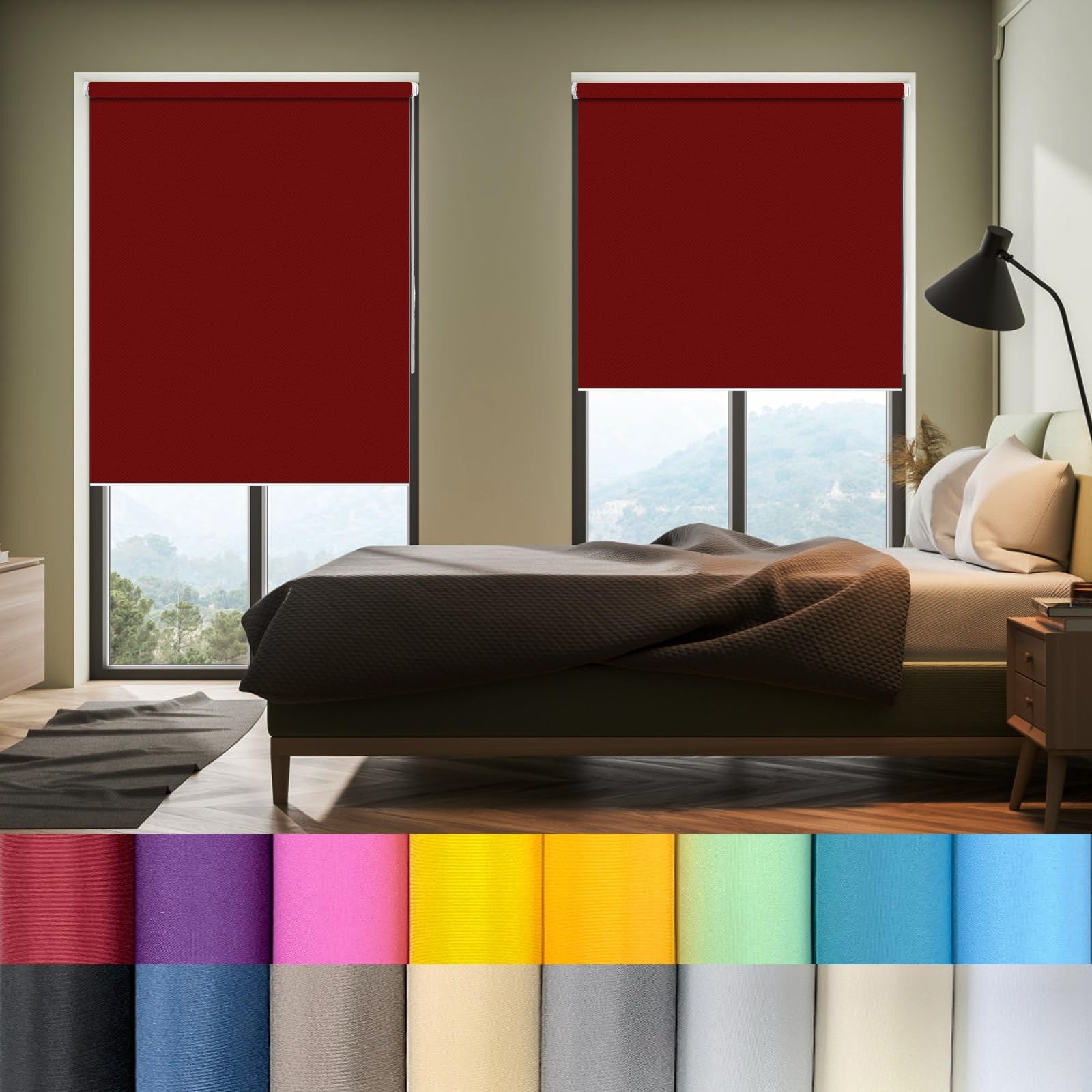 Window Roller Shades Blind 50 x 100 cm Blinds Curtains, Suction Cup Roller Blind 100% Blackout Waterproof Fabric, No Drill for Indoor/outdoor/garden, Red — image 1