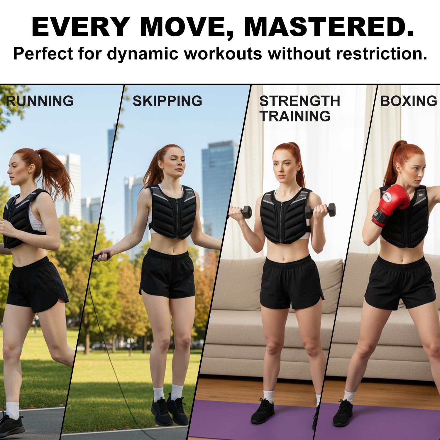 RHINOSPORT Kamizelka obciążeniowa 9 kg dla mężczyzn i kobiet – kamizelka fitness premium z paskami odblaskowymi i woreczkiem na ramię do treningu siłowego, utraty wagi, treningów w domu/siłowni