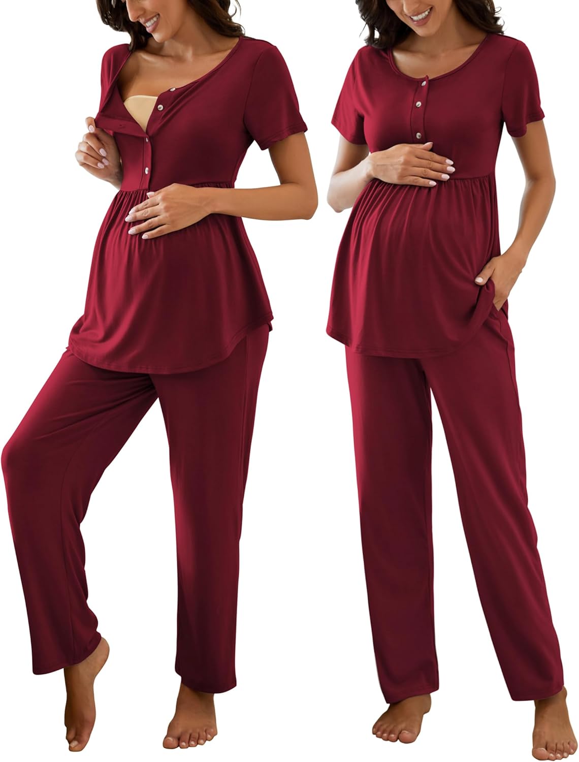 JiniGolla Women's Maternity Nursing Pajama Set Breastfeeding Loungewear Mama Clothes Short Sleeve Top & Pants Pregnancy PJS
