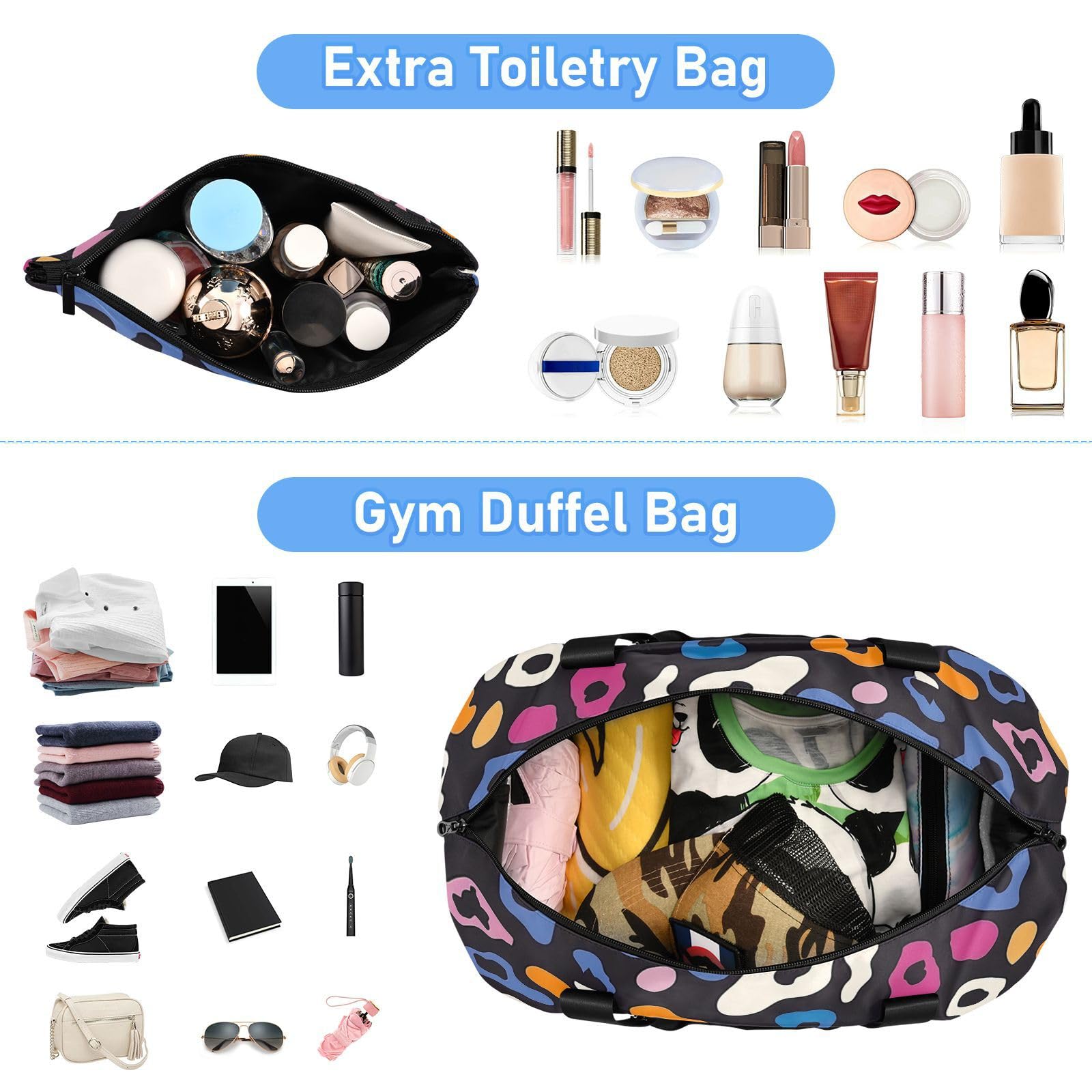 Sac de sport coloré Guépard avec poche humide et sangle réglable, sac d'entraînement pour voyage en avion, grande capacité pour homme et femme