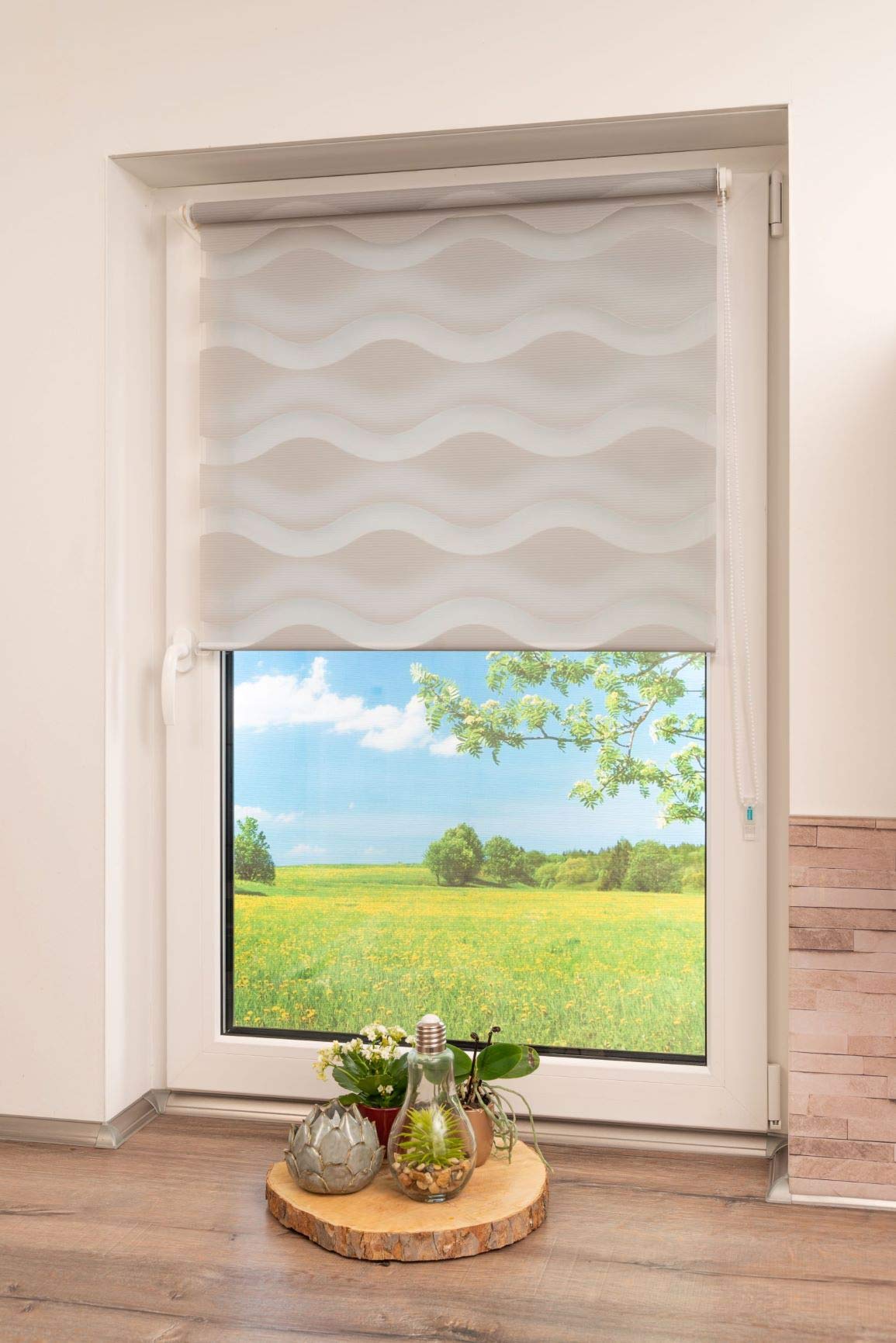 K-home Klemmfix Doppelrollo "Welle" ohne Bohren - Grau 80 cm x 200 cm (B x L)
