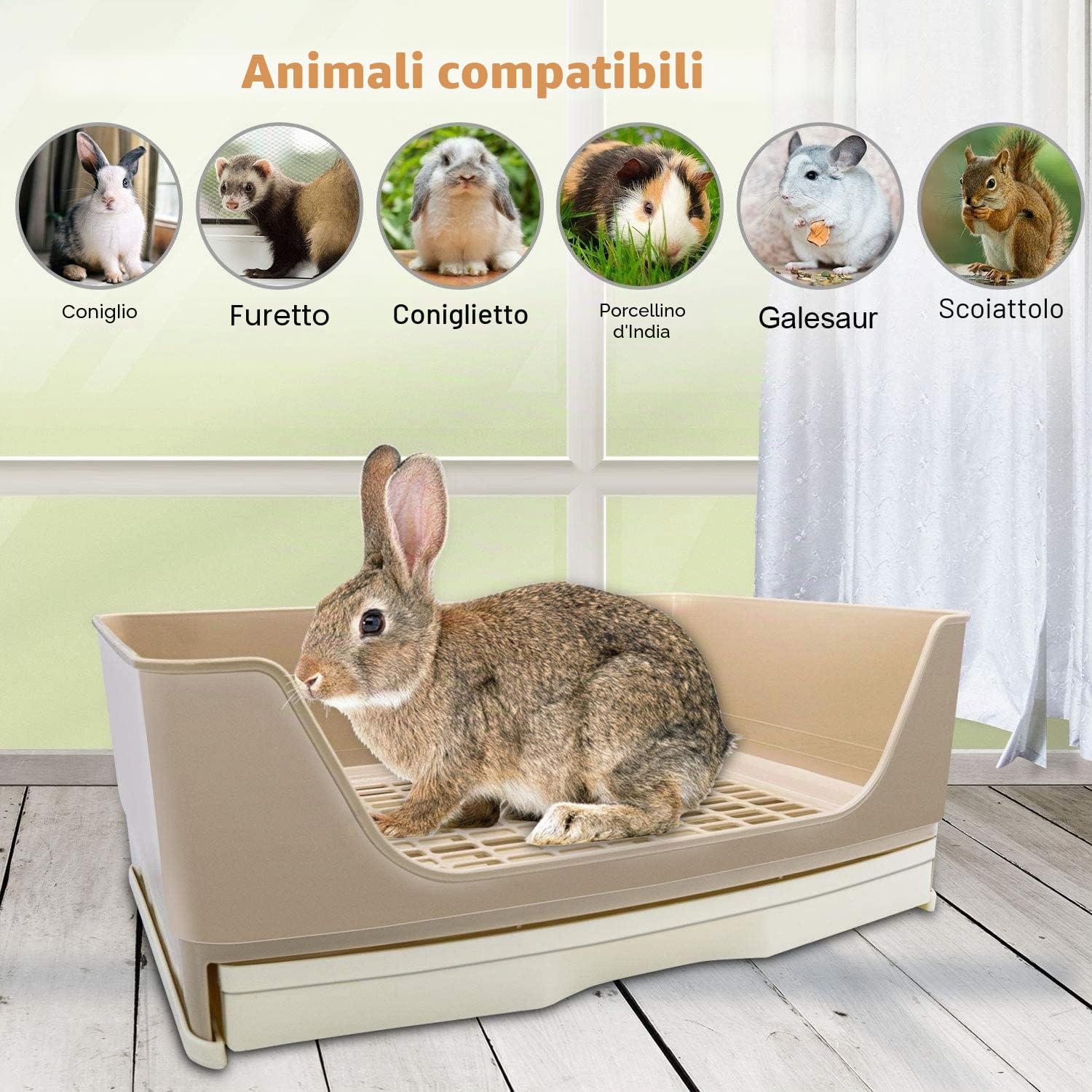 HYLYUN Grande lettiera a forma di coniglio, lettiera angolare, con cassetto, pentola per animali domestici, per adulti porcellini d'India, conigli, criceto, cincilla, galesaur, piccoli animali (L)