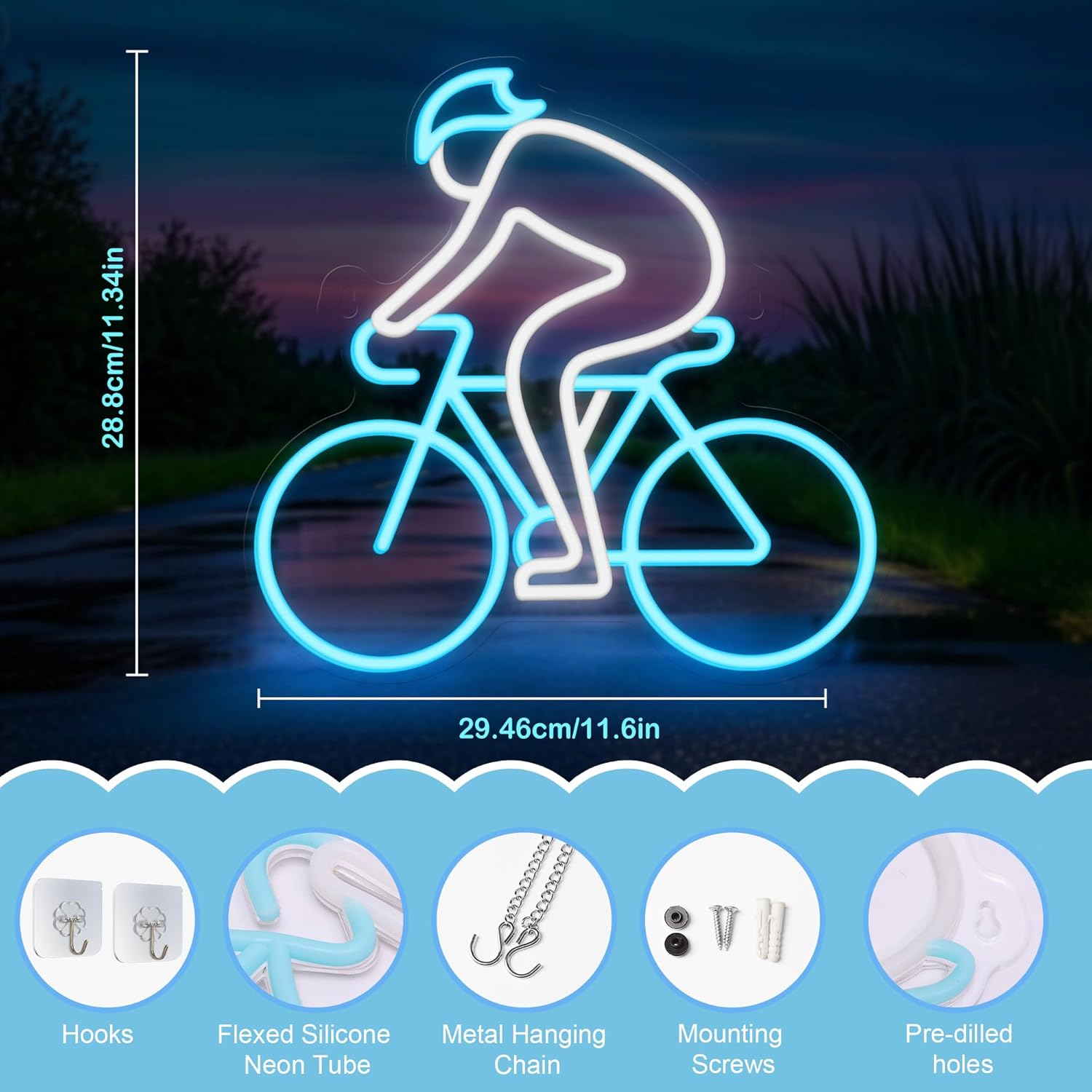 CoolGift Mart Bicycle Neon Sign, Sports Enthusiasts' Ultimate Wall Decor, Dimmable LED Light for Bedroom Living Room Gaming Room Man Cave College Club Shop, Gift for Cyclists Bicycle Lovers