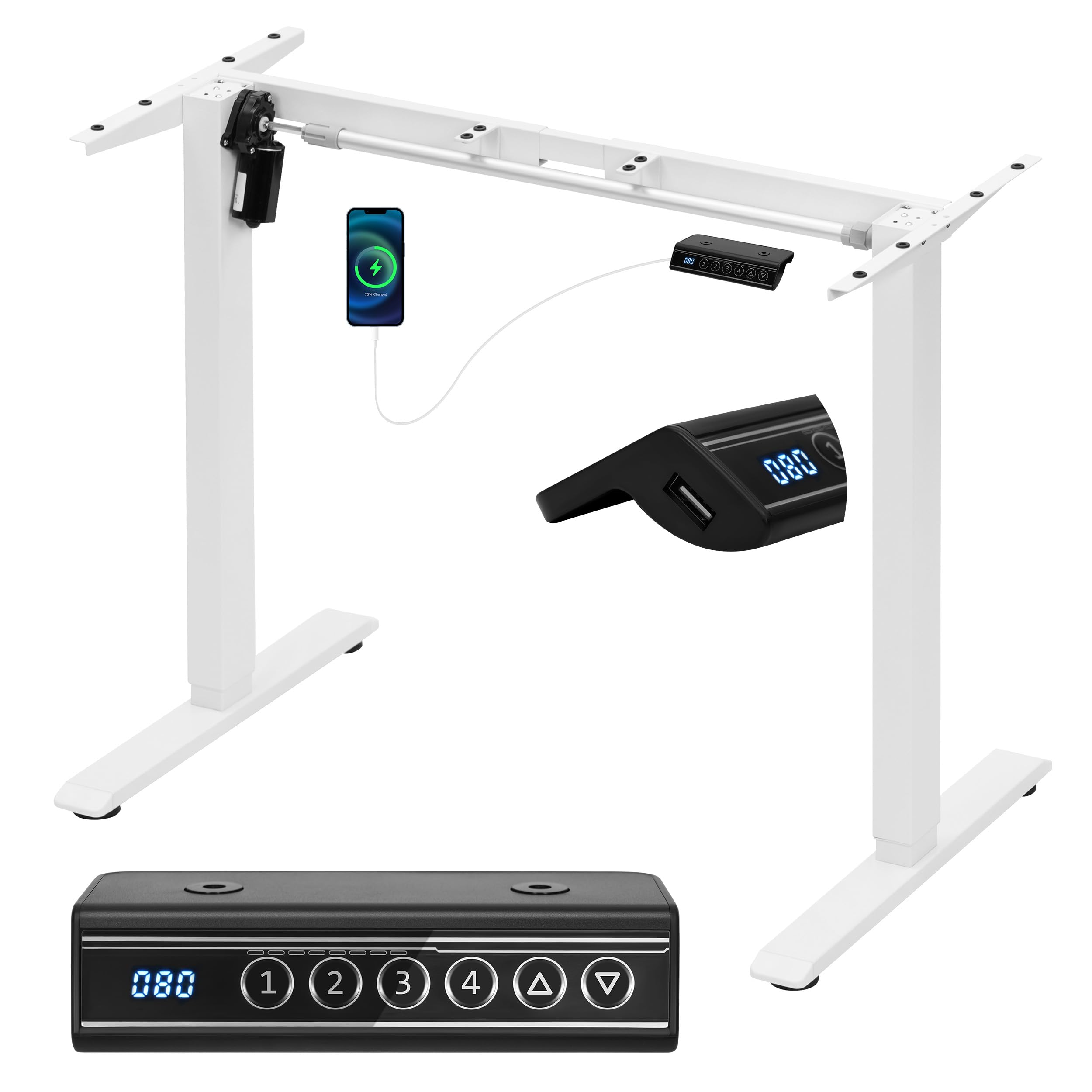 WOLTU Marco de Mesa Elevable en Altura, Patas de Mesa Gaming de Elevación Eléctrica, Escritorio Regulable en Altura 72-120 cm, con Función de Memoria y Proteccion Anticolision, Blanco