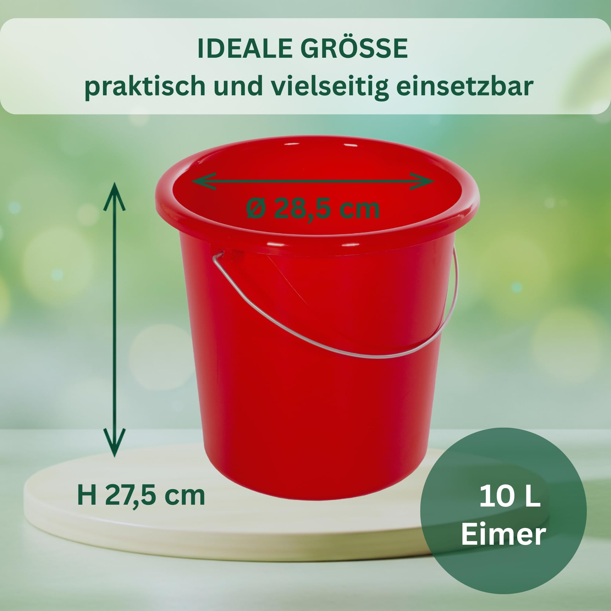 Novaliv 20 sztuk wiaderek 10 l, czerwone, z podziałką na wymiar – wiadro do czyszczenia 10 litrów ? 28,5 cm, praktyczne, uniwersalne ze skalą, do gospodarstwa domowego i ogrodu, idealne jako wiadro
