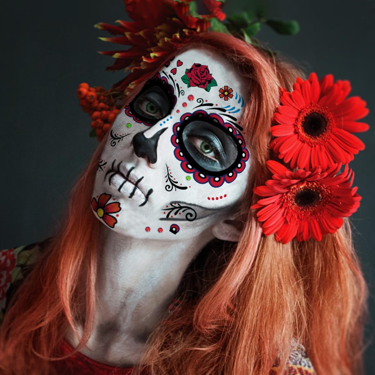 Tatouage Halloween pour Visage,10 Feuilles Cicatrice Araignée Tatouages, Deguisement Halloween Femme Homme Fille Garcon Ephemere Stickers, Adulte