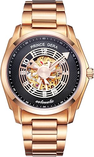 BINLUN Prince GERA - Reloj de pulsera para hombre, mecánico, de acero inoxidable, impermeable, esqueleto automático, para hombre, serie Aeroengine