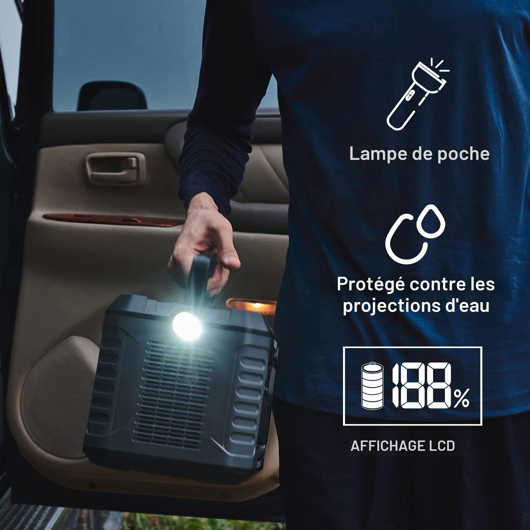 BALDERIA Power station PPS500 | Centrale d’alimentation mobile 400Wh | Stockage d’énergie portable avec prise 230V, USB Flashlight | Génerateur électrique pour l’extérieur, camping, atelier & bateau