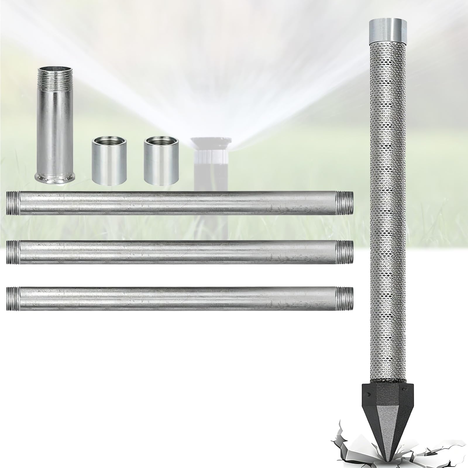 Crépine de puits à filtration maille 60 et pointe d'enfoncement en acier galvanisé
