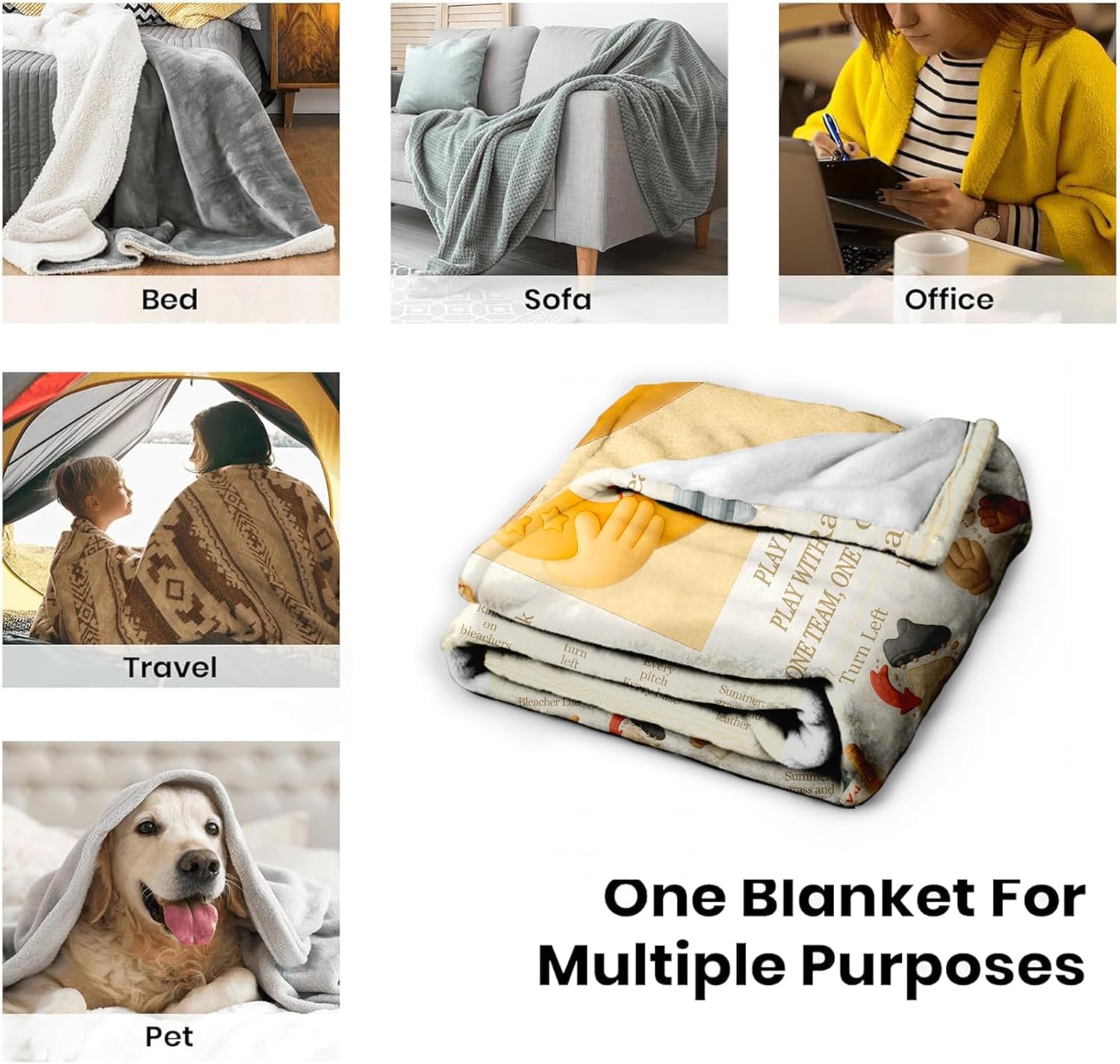 Baseball Throw Blanket 60x50 Flannel Fleece, Vintage Newspaper Style, Kids & Teens Room Decor, Gift for Players, Coach, Mom, Graduation, Sofa Couch Bed - Image 6