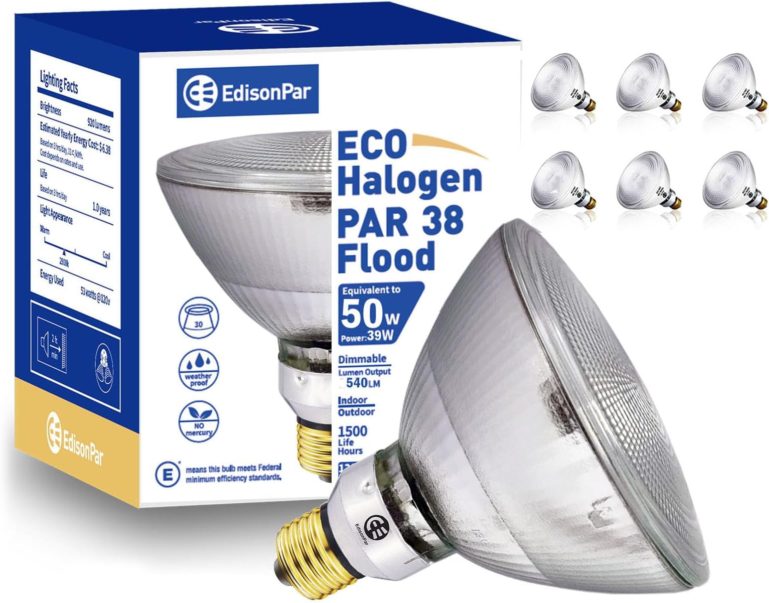 GE Halogen Light Bulb, Energy Efficient PAR38 Flood Light Bulb, 38Watt