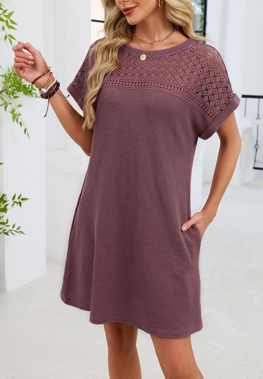 Vestido Ligero de Encaje de Ganchillo de Corte Recto