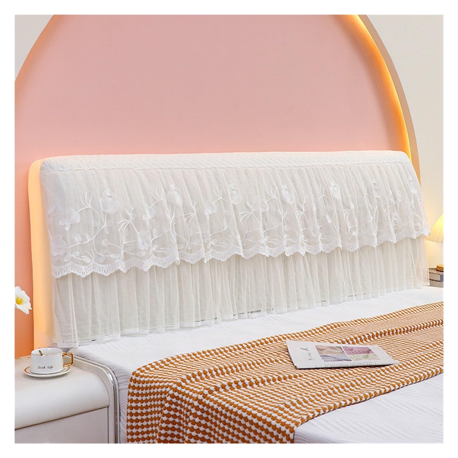 FGUJSUR Headboard Slipcover Fully Covered Headboard Protective Cover Lace Thickened Easy To Disassemble Slipcovers Bump proof Bedside(Beige,220cm x H80cm)