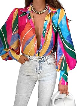 EVALESS Womens Tops Button Down Shirts Print Long Sleeve Blouses for Women Fashion 2023