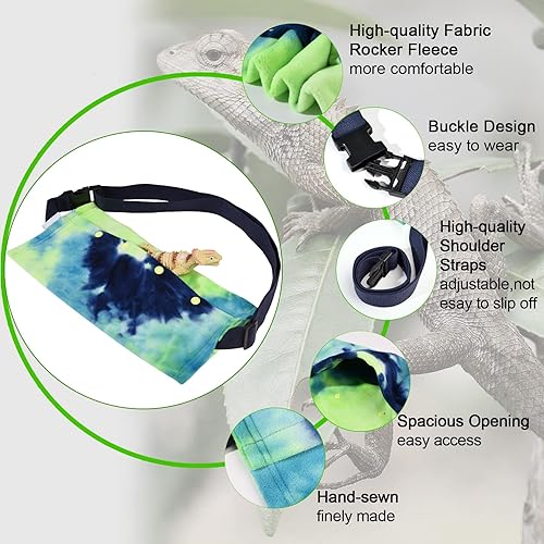 Miniatura 4 de LIKZINWA Transportador de eslinga de animales pequeños, dragón barbudo y lagarto transportador de reptiles con correa ajustable (azul-verde)