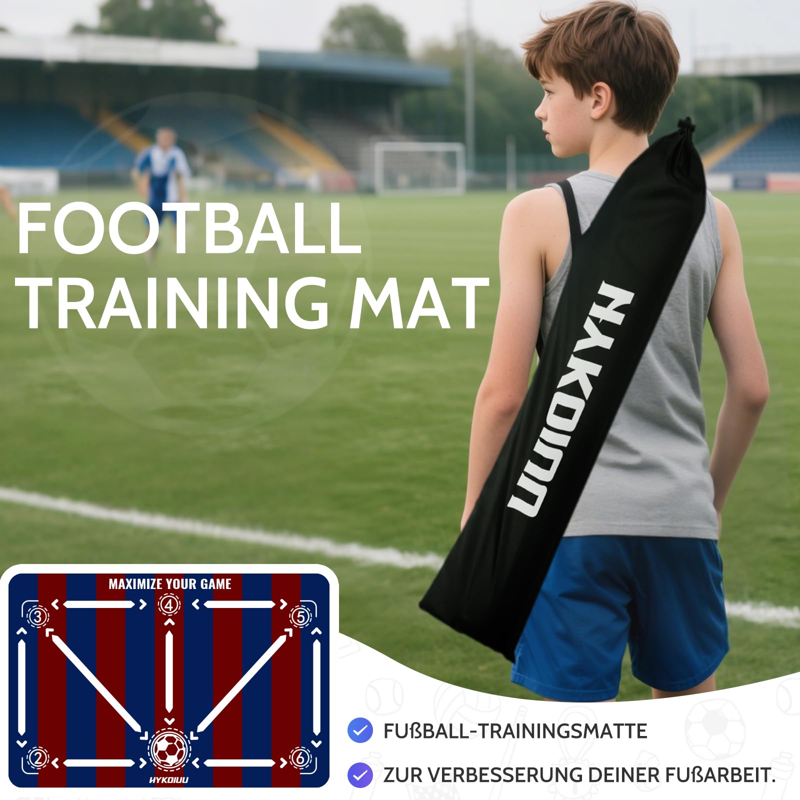 Fussball Matte Mit Fussballtrainer 90x60cm Rutschfest Silent Fussballmatte Training Kinder – Trainingsmatte Für Ballkontrolle & Schritt-übungen Stoßdämpfende Fußball Trainingsmatte Trainingszubehör