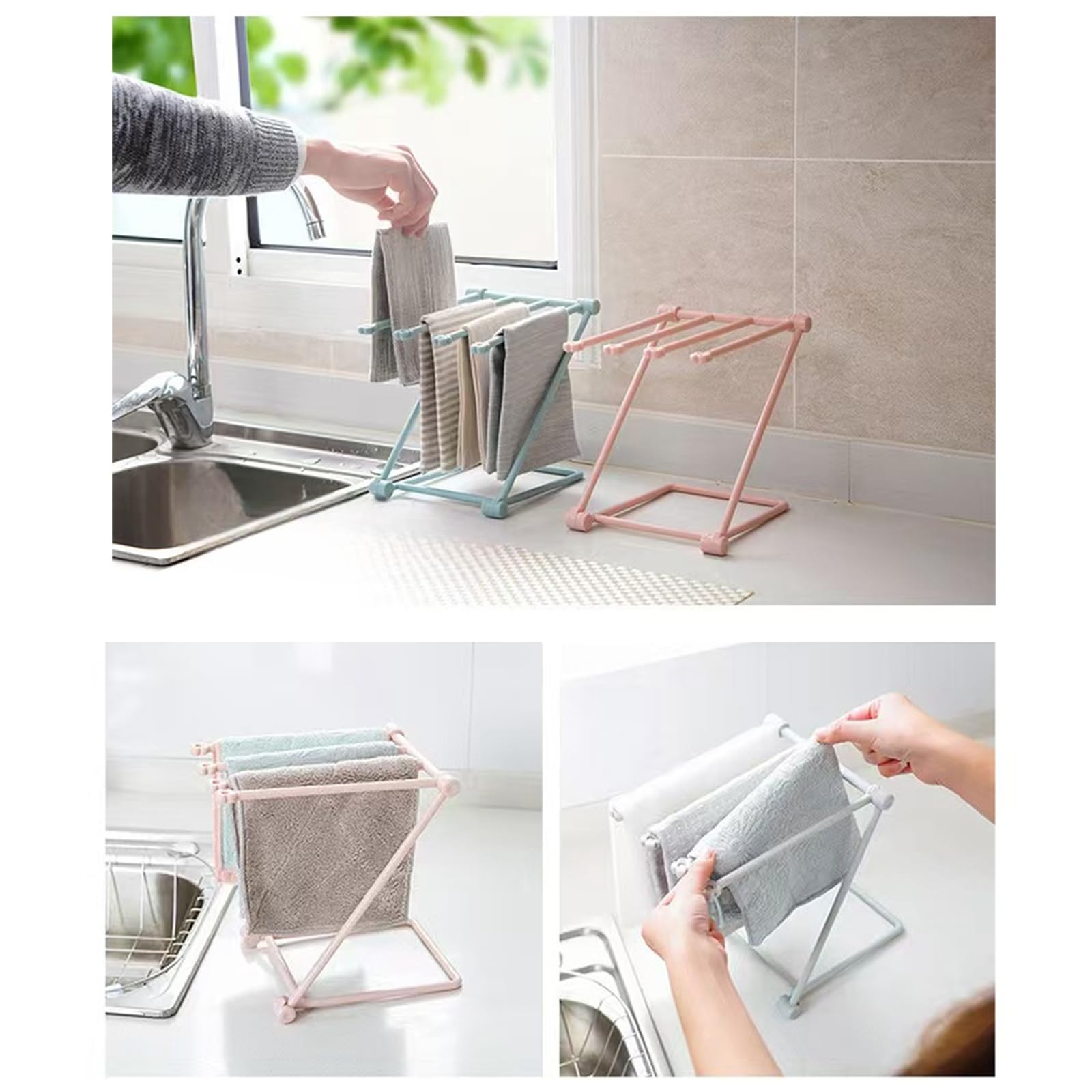 Modern Over Cabinet Towel Hanger Towel Bar Holder Storage Organizer for Universal Fit on Kitchen Bathroom Over Cabinet Cupboard (Blue)